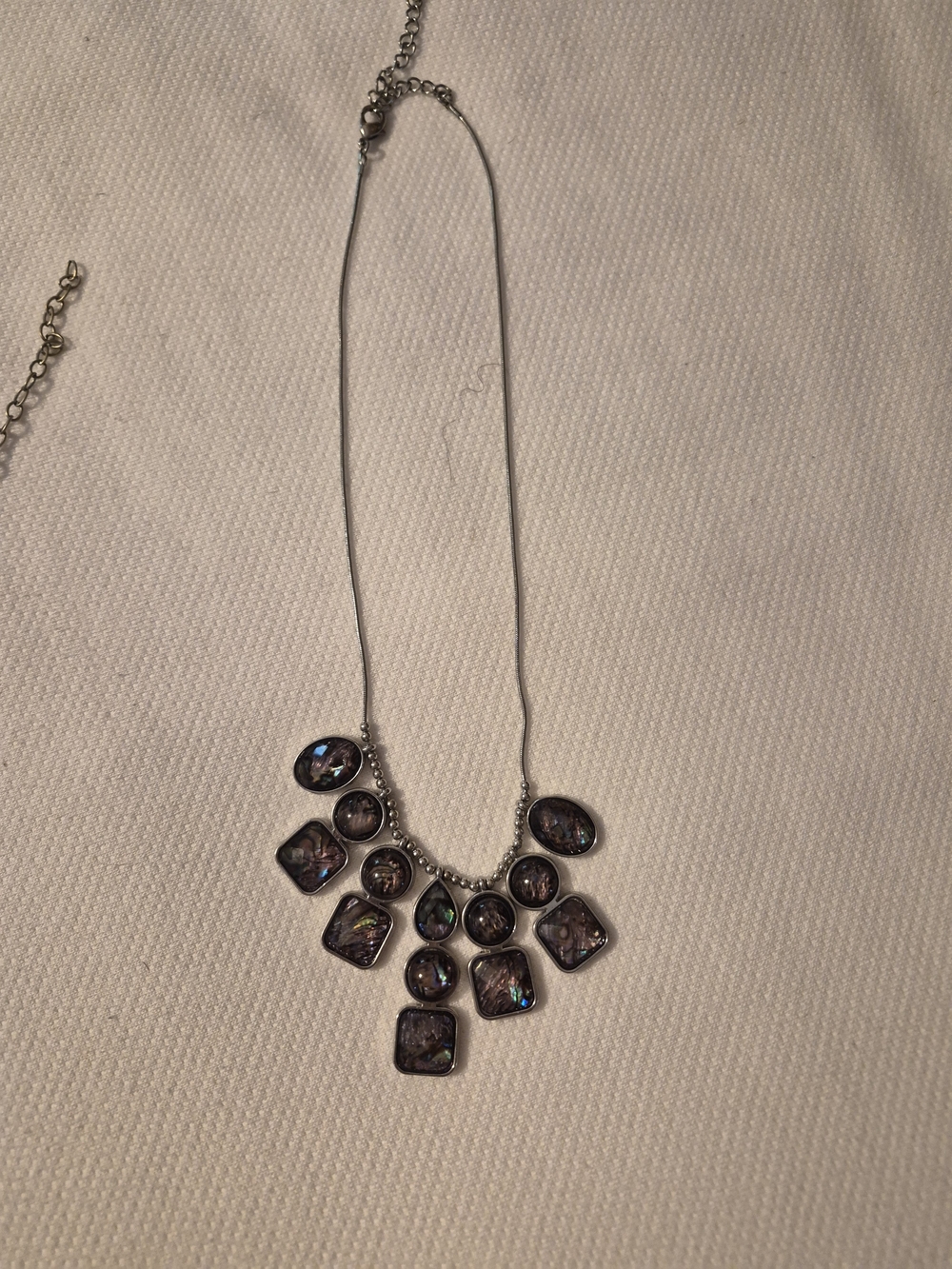 Statement Abalone Pendant Bib Necklace - Silver Tone